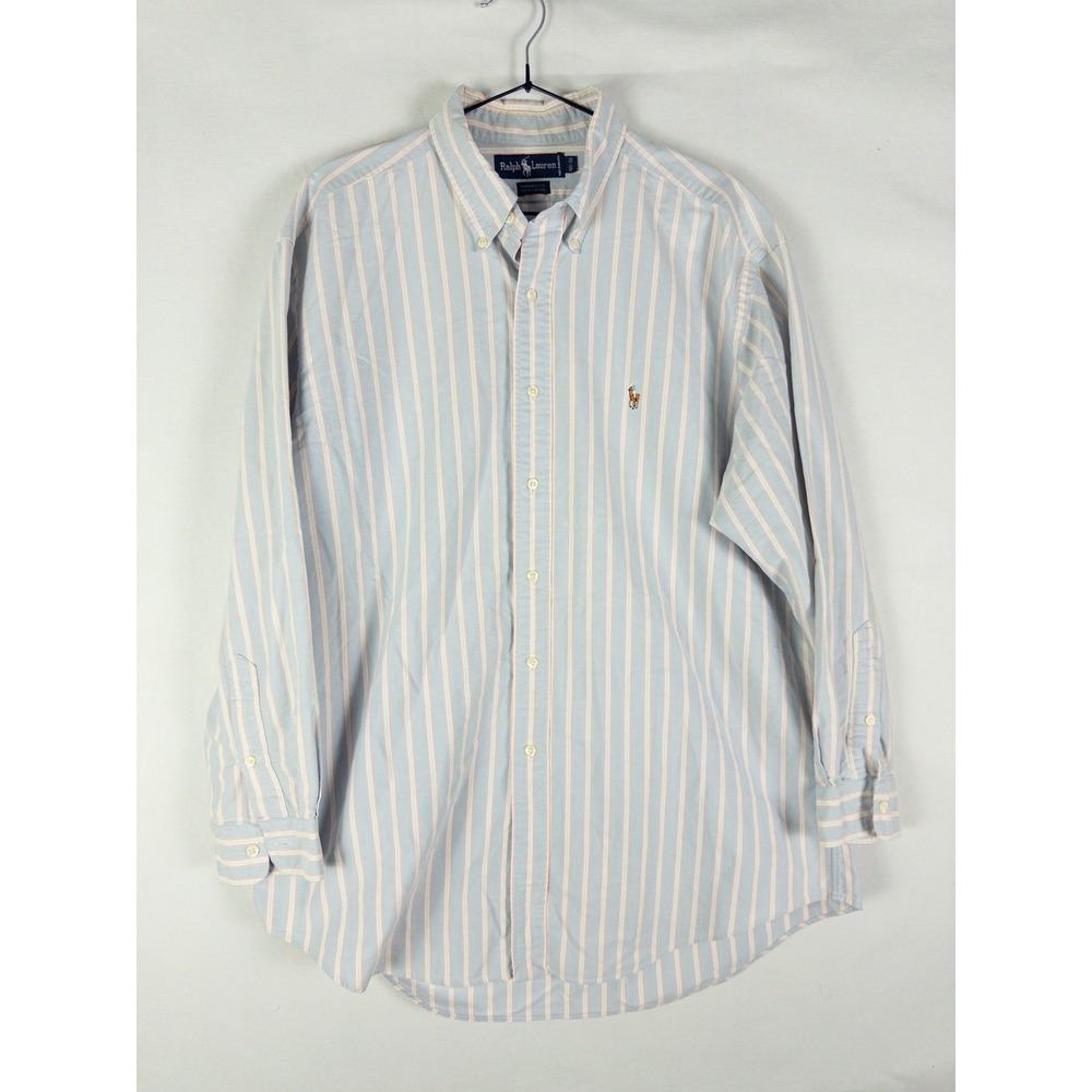 Ralph Lauren Yarmouth Striped Button Down Shirt Mens 16.5-33 Light Blue Preppy O